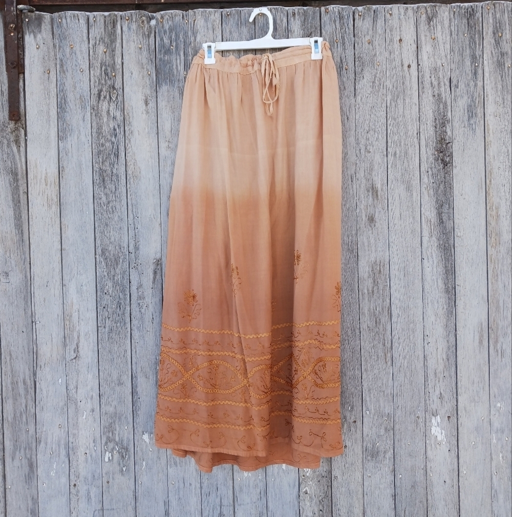 Women’s‎ Free Size Maxi Skirt Embroidered Ombre Orange Hippie Festival Gypsy